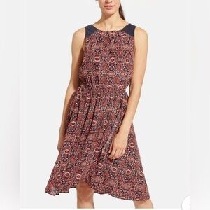 Athleta Printed Martinique Dress Tassel Faux Wrap Knee Length Red Women Medium